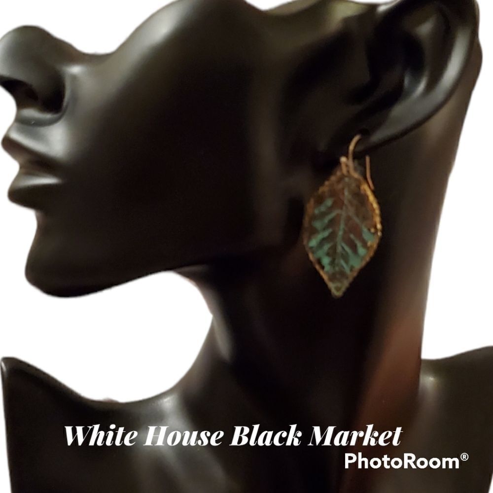 WHITE HOUSE BLACK MARKET PANTINA VERDIGRIS LEAF EARRINGS